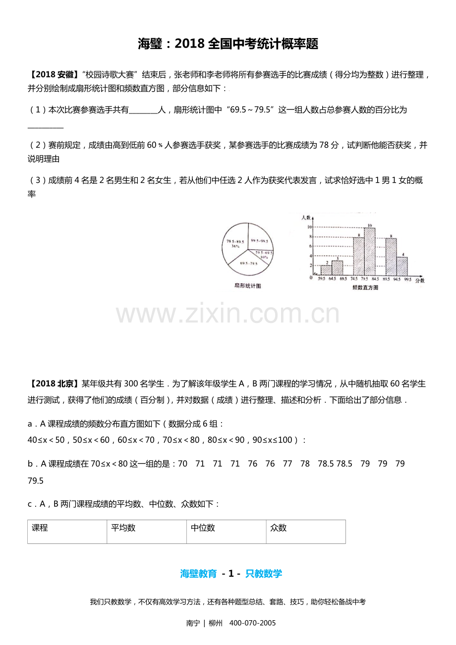 2018全国中考数学统计概率题真题汇总.pdf_第1页