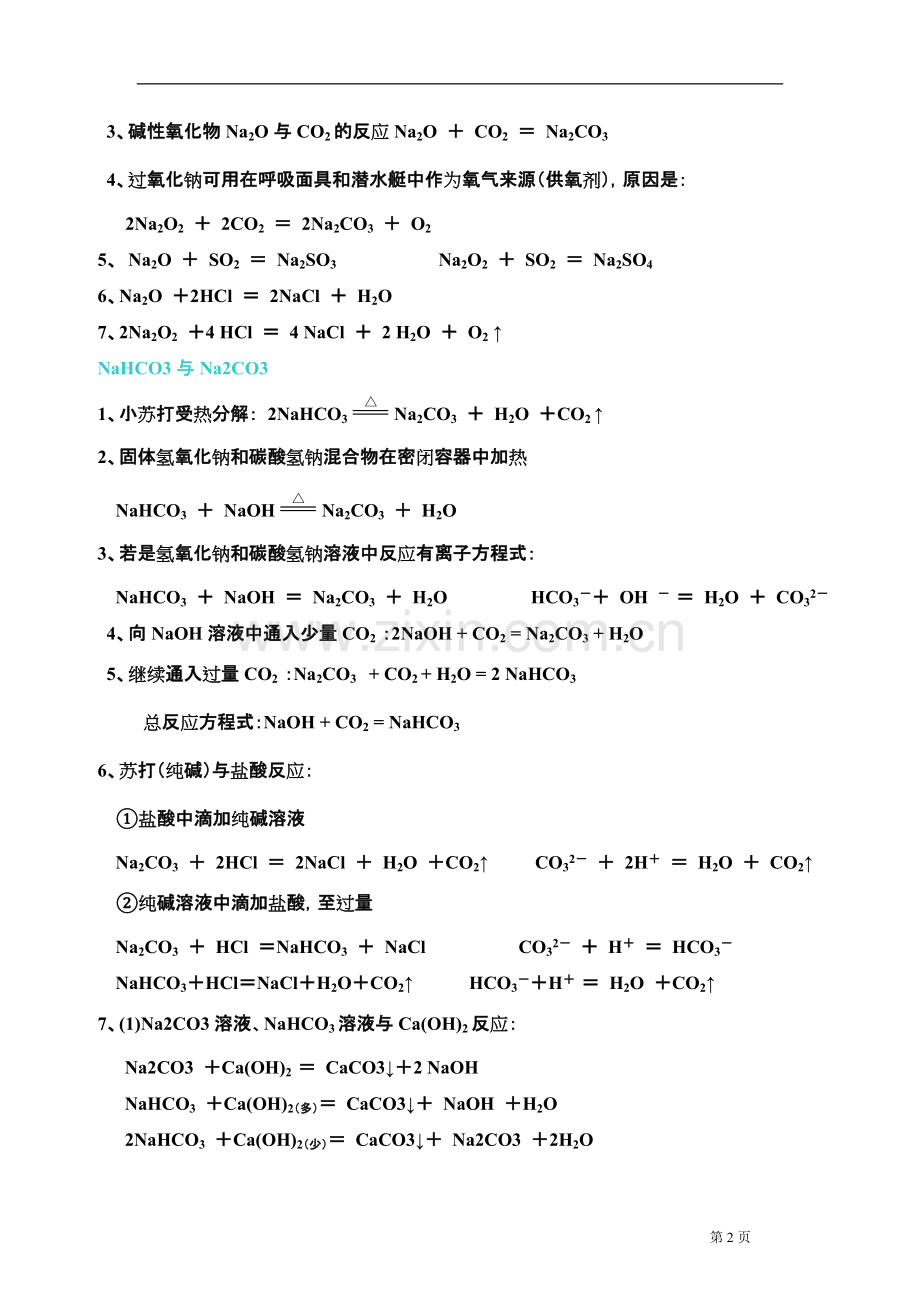 高一化学必修一方程式总结.pdf_第2页