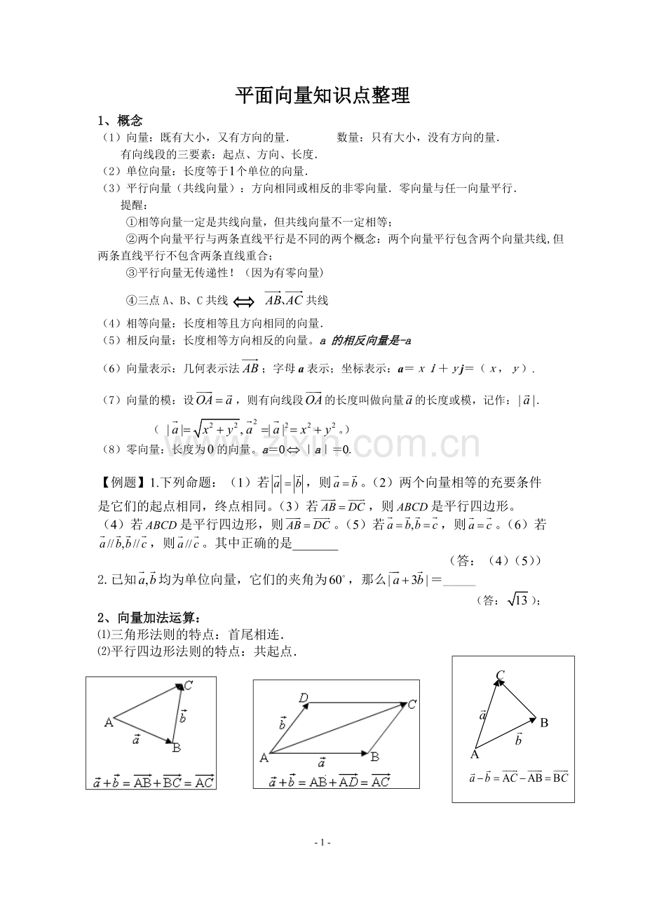 高三一轮复习平面向量知识点整理.pdf_第1页