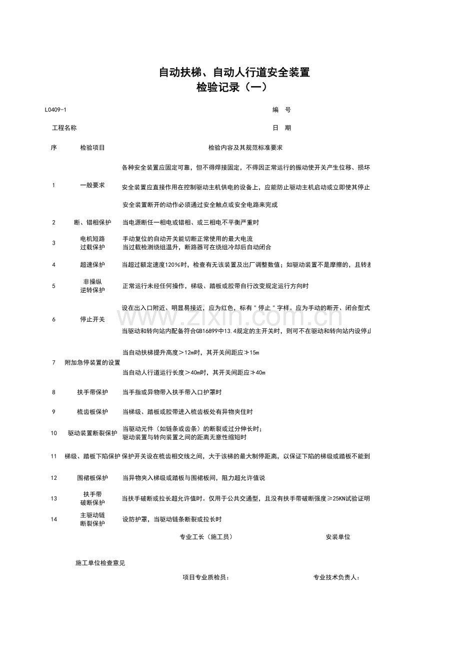 自动扶梯、自动人行道安全装置检验记录(一)(表格模板、XLS格式).xls_第2页