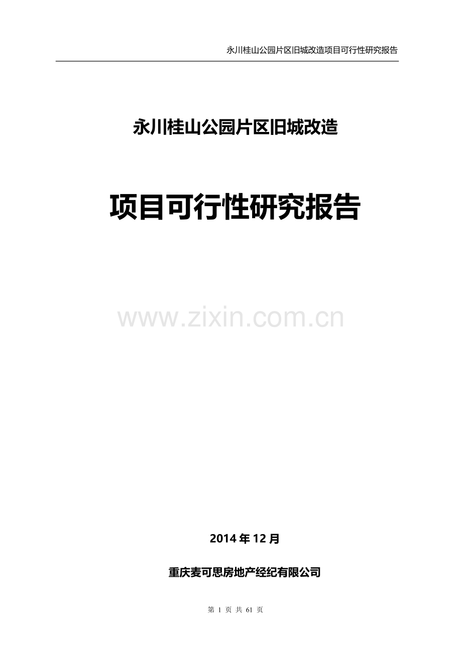 永川桂山公园片区旧城改造项目可行性研究报告.doc_第1页