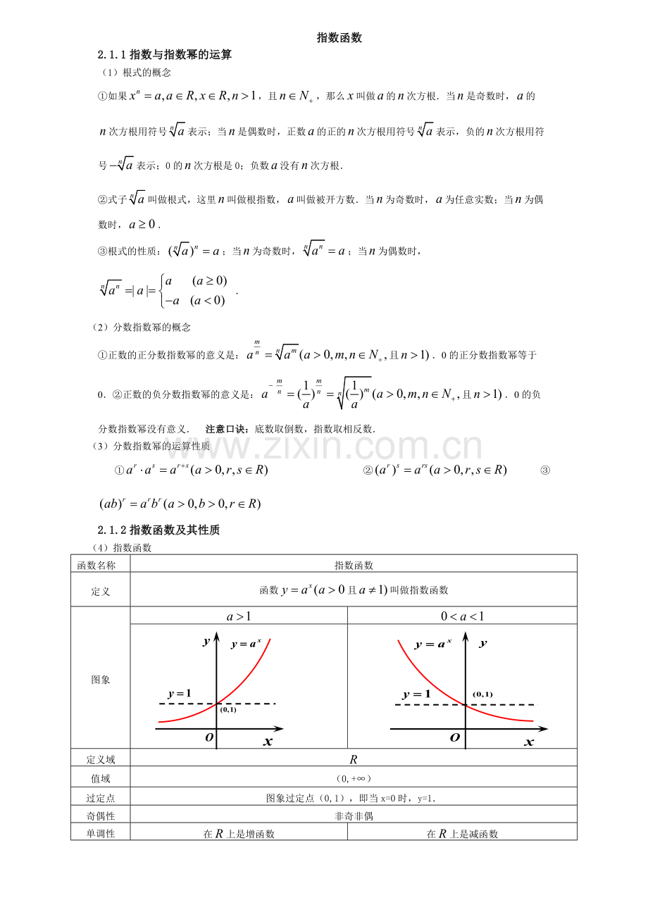 高一数学指数函数知识点及练习题(含答案).pdf_第1页