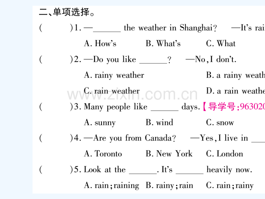 2018春七年级英语下册-Unit-7-It's-raining习题-(新版)人教新目标版.ppt_第3页