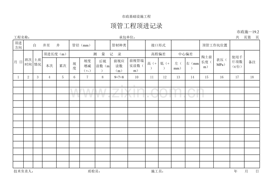 顶管工程顶进记录.xls_第1页