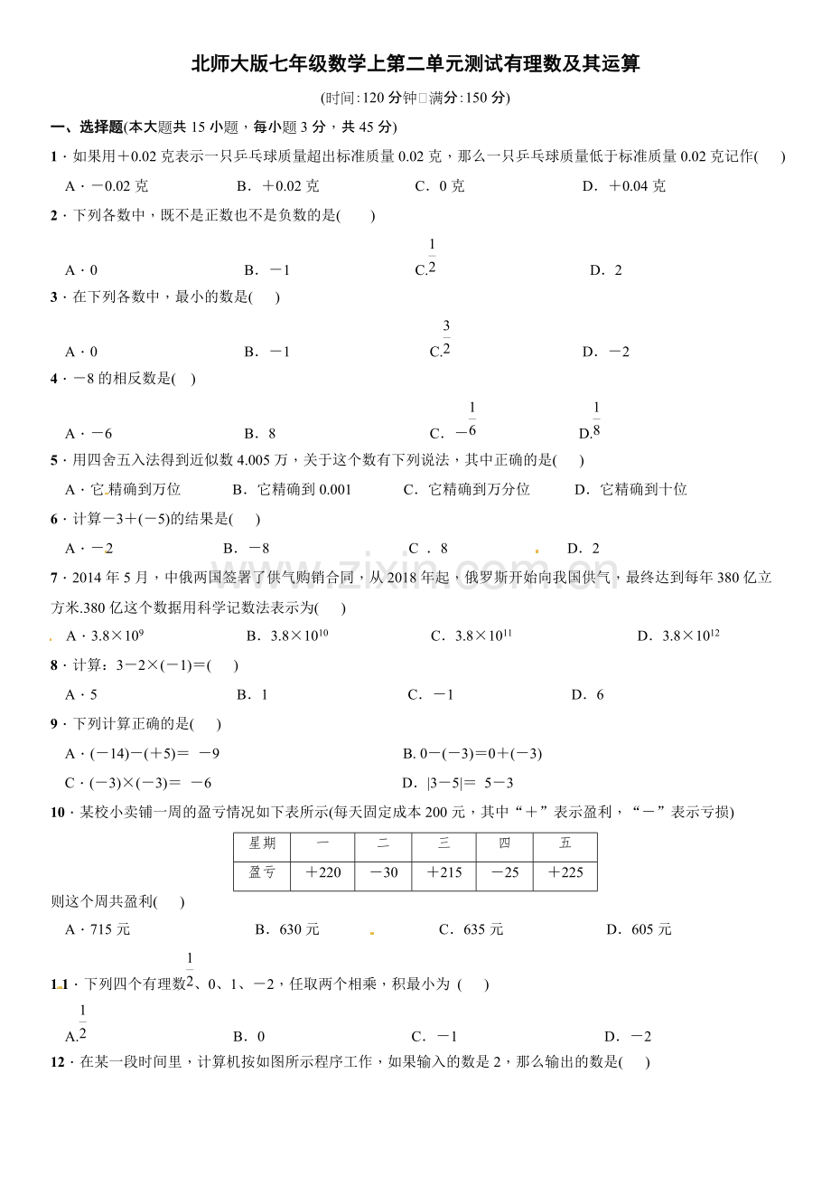 第二章有理数及其运算单元测试含答案.pdf_第1页