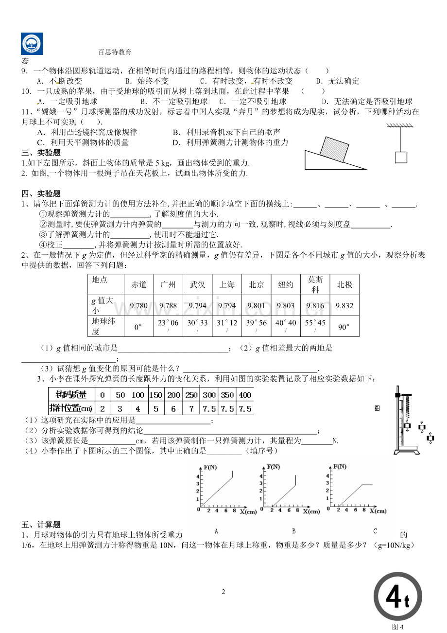 新人教版-八年级物理下册第七章《力》单元测试题及答案(3).pdf_第2页