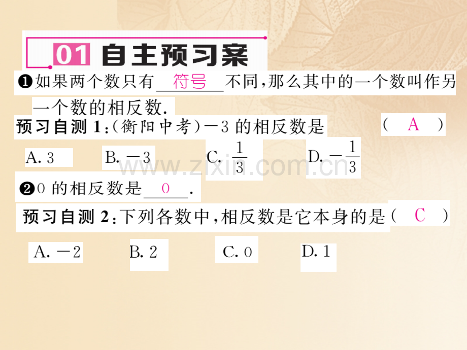 2017年秋七年级数学上册-1.2-数轴、相反数与绝对值-1.2.2-相反数优质湘教版.ppt_第2页