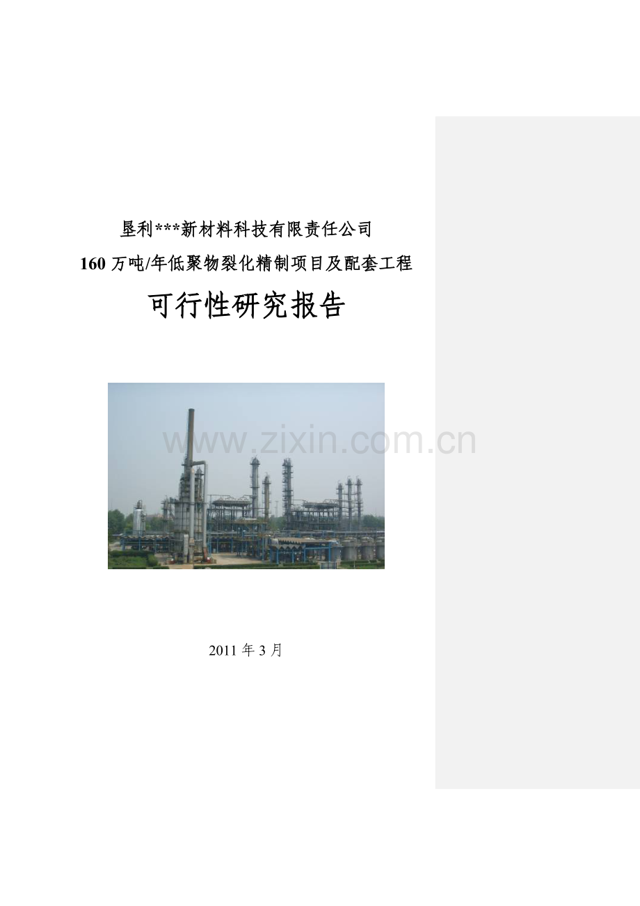 年产160万吨低聚物裂化精制项目及配套工程可行性研究报告.doc_第1页