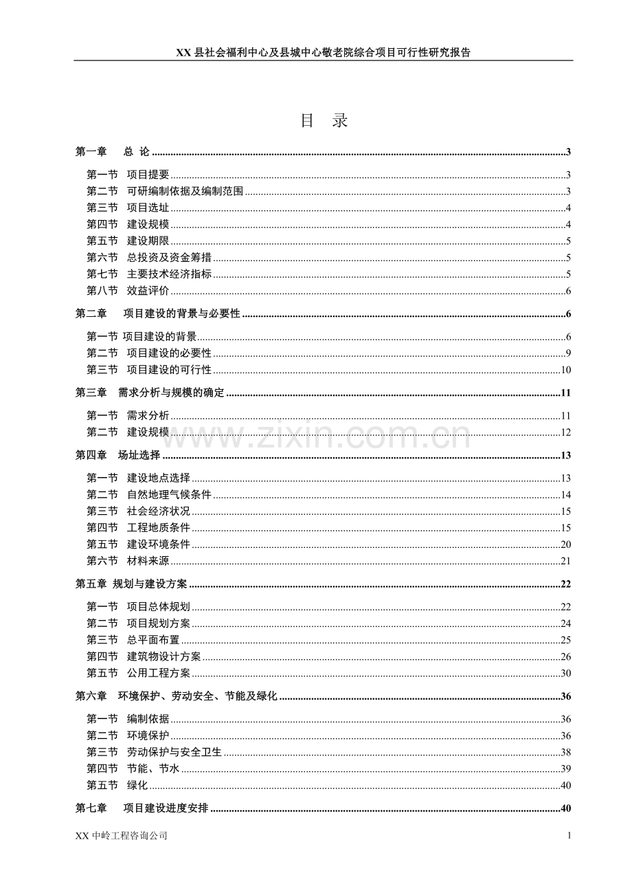 某县社会福利中心及县城中心敬老院综合项目可行性研究报告.doc_第1页