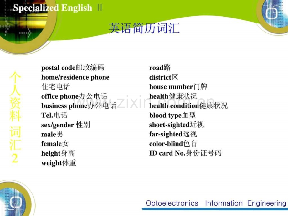 专业英语英文简历常用词汇.ppt_第3页