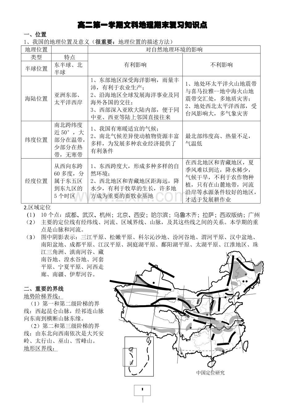 高二第一学期文科地理期末复习知识点.pdf_第1页