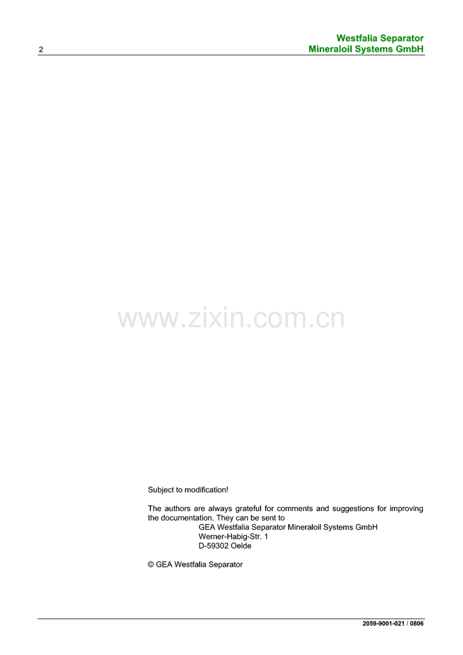 Westfalia Separator Mineraloil Systems GmbH 分油机说明书.pdf_第2页