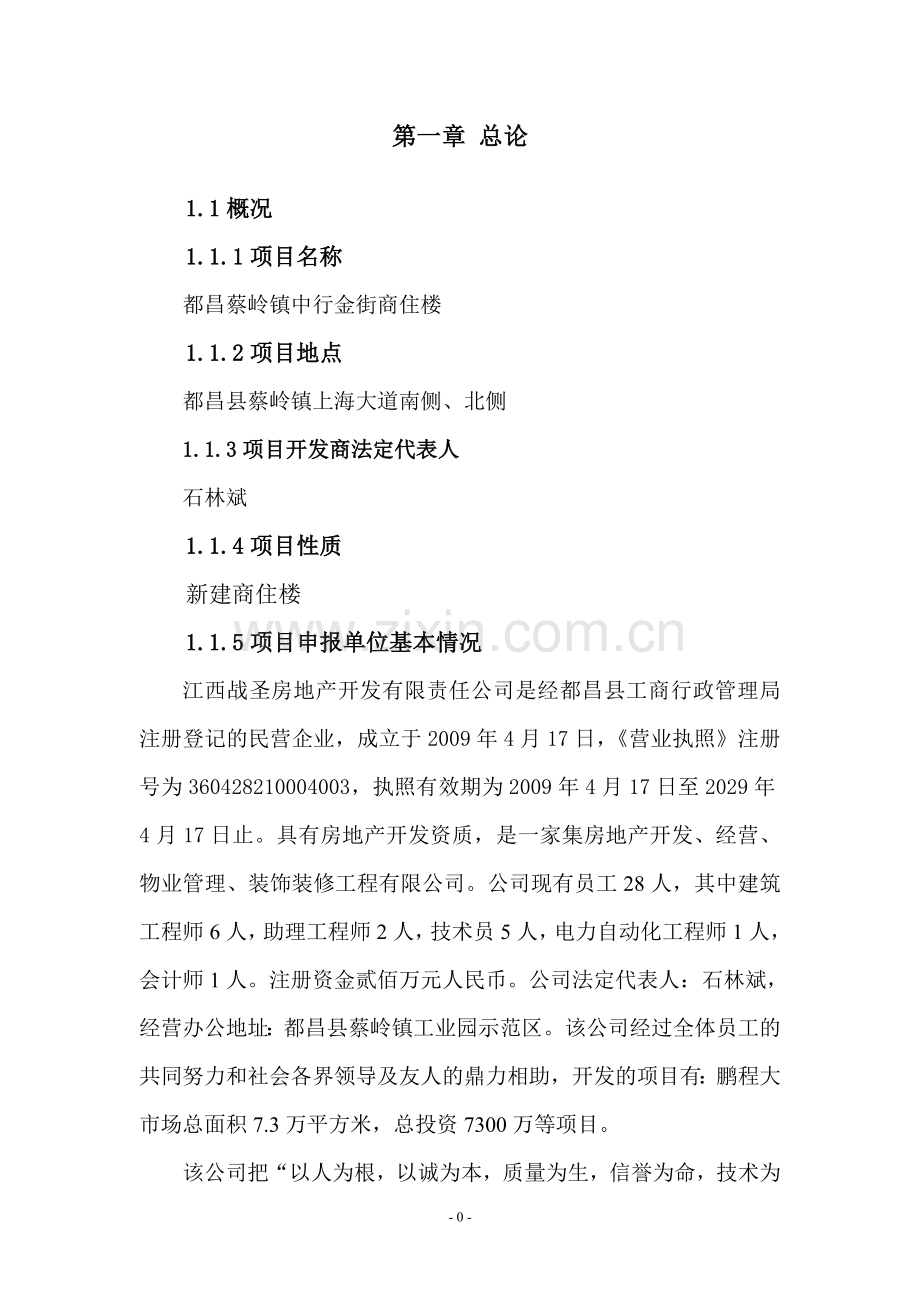 都昌蔡岭镇中行金街商住楼投资投资可行性研究论证报告.doc_第1页