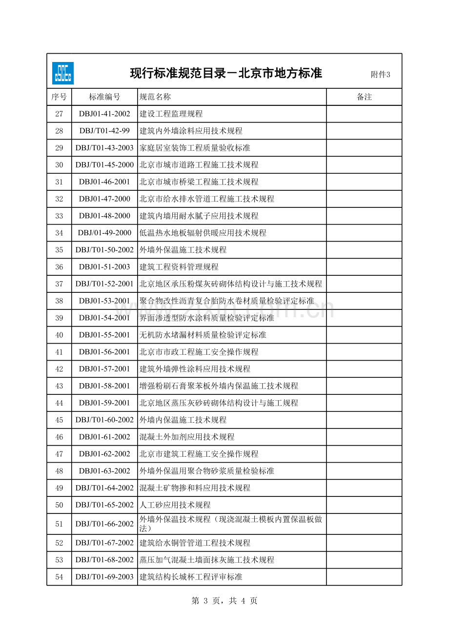 施工技术类标准规范有效版本清单北京市地方标准(表格模板、XLS格式).xls_第3页