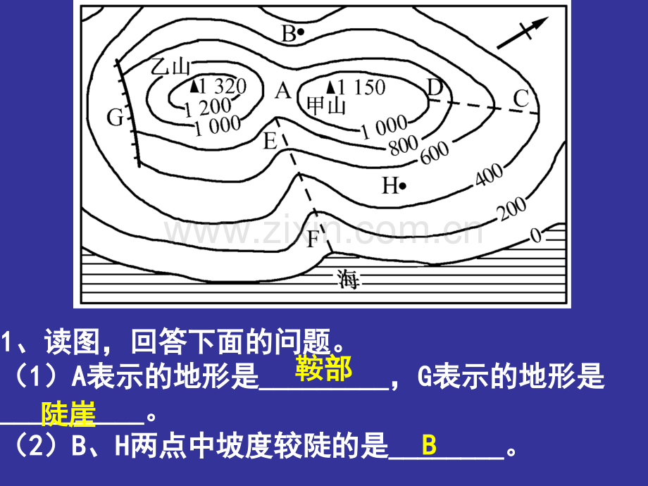 等高线地形图的判读练习.ppt_第1页