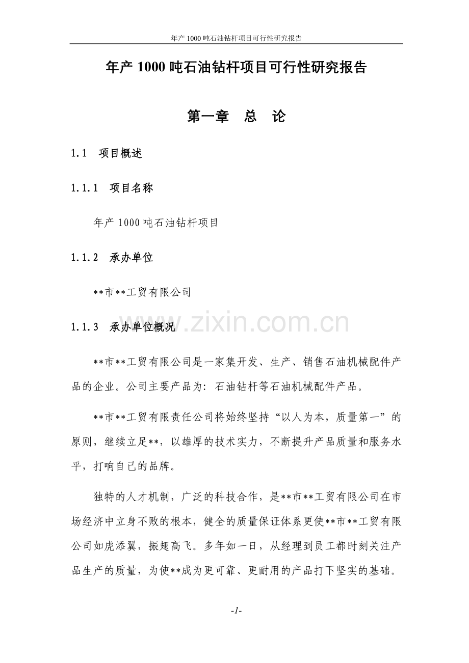 年产1000吨石油钻杆项目建设投资可行性研究报告定稿.doc_第1页