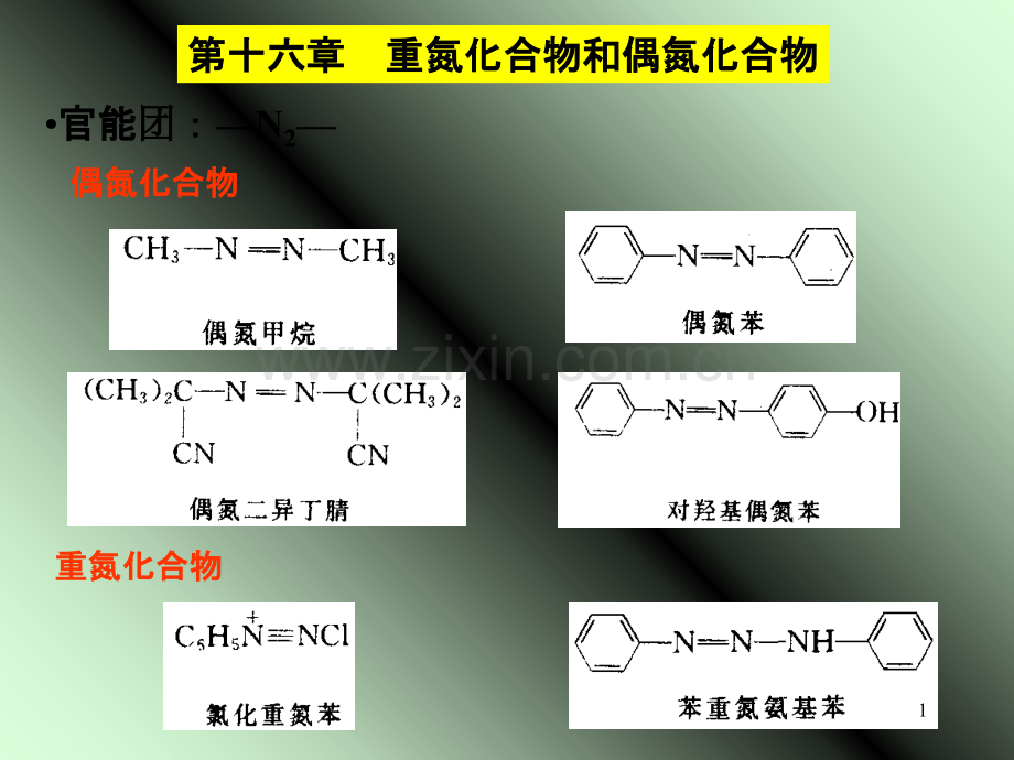 常州大学江苏工业学院有机化学复习考试题及答案第十六章-重氮化合物和偶氮化合物.ppt_第1页