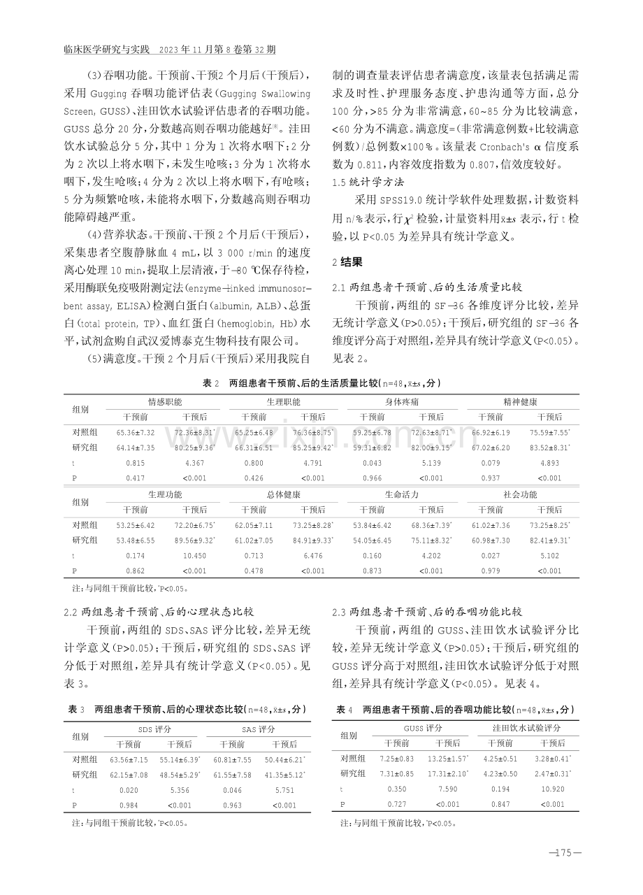 基于Watson关怀理论的干预对吞咽功能障碍患者生活质量、心理状态的影响.pdf_第3页