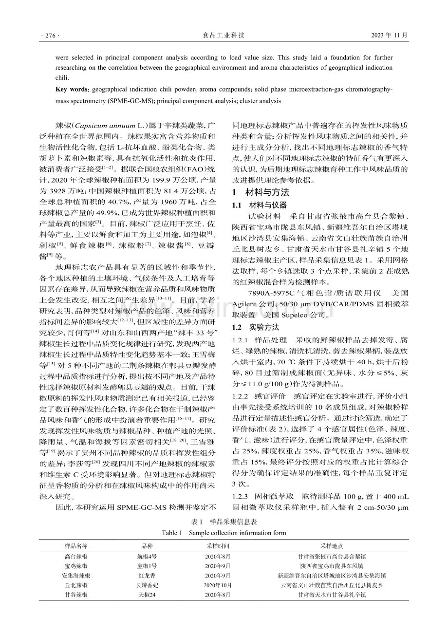 基于SPME-GC-MS技术分析不同地理标志辣椒粉香气成分差异.pdf_第2页