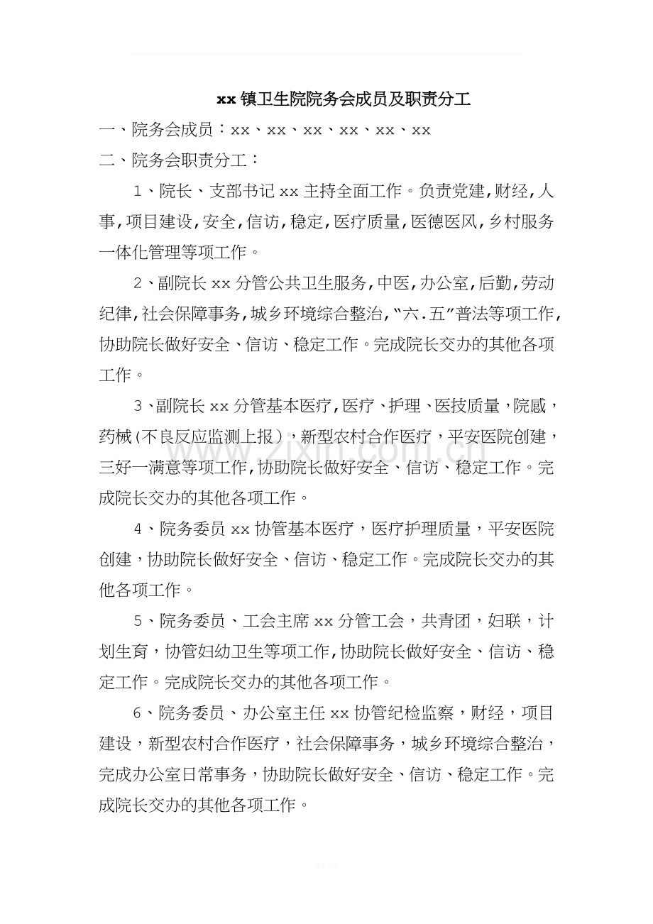 xx镇卫生院院务会成员及职责分工1.doc_第1页