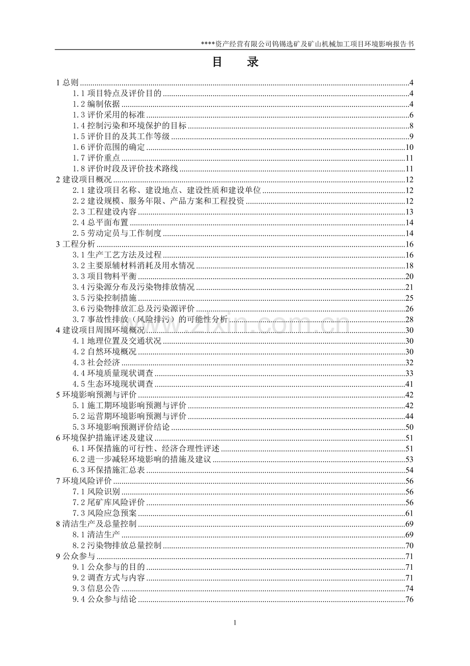 资产经营有限公司钨锡选矿及矿山机械加工项目申请建设环境评估报告书.doc_第1页