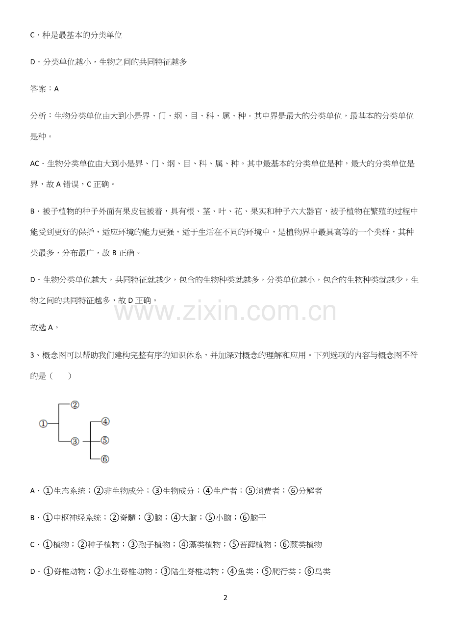 人教版2023初中生物八年级上册第六单元生物的多样性及其保护知识点题库.docx_第2页