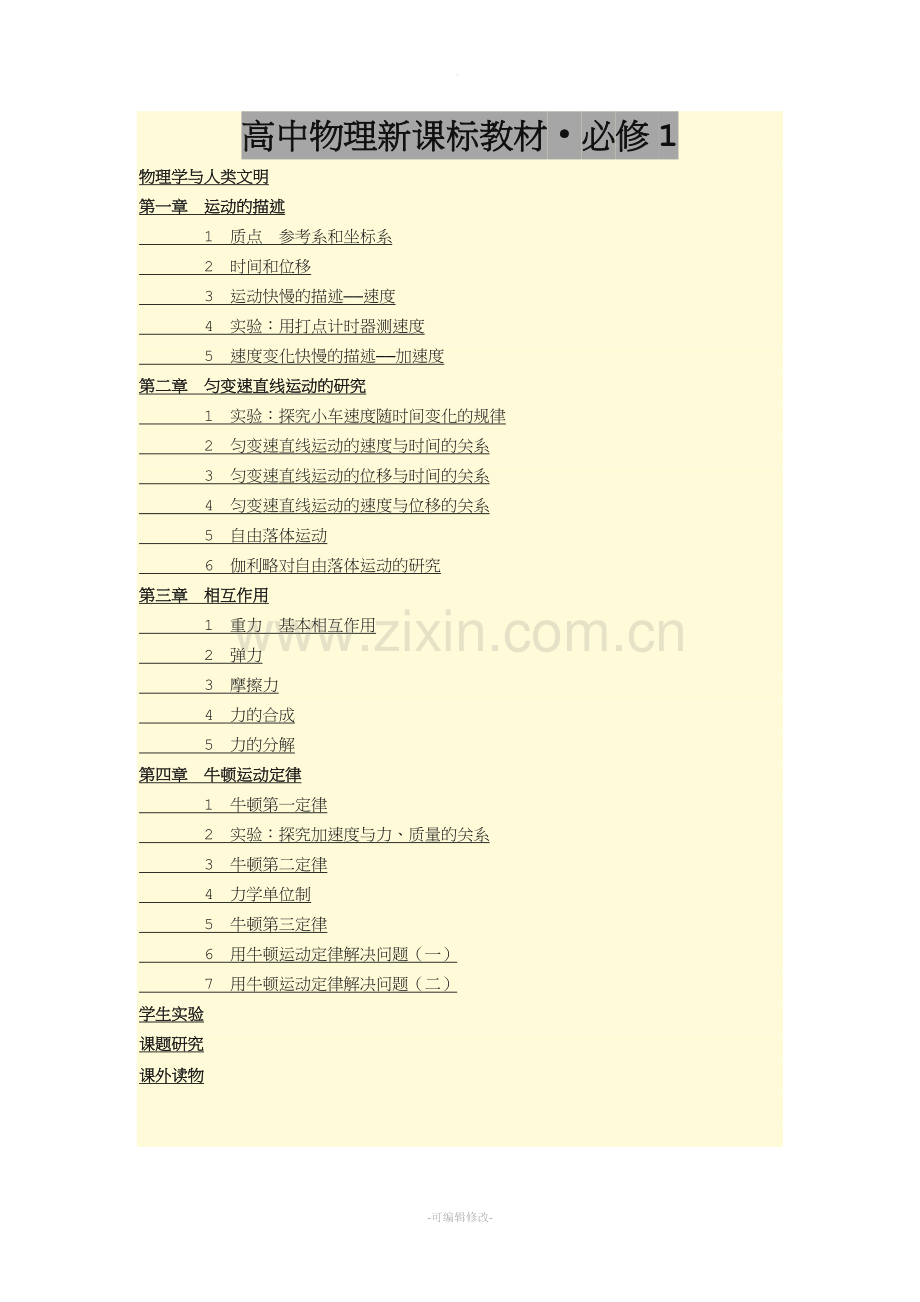 高中物理必修一和二目录.doc_第1页