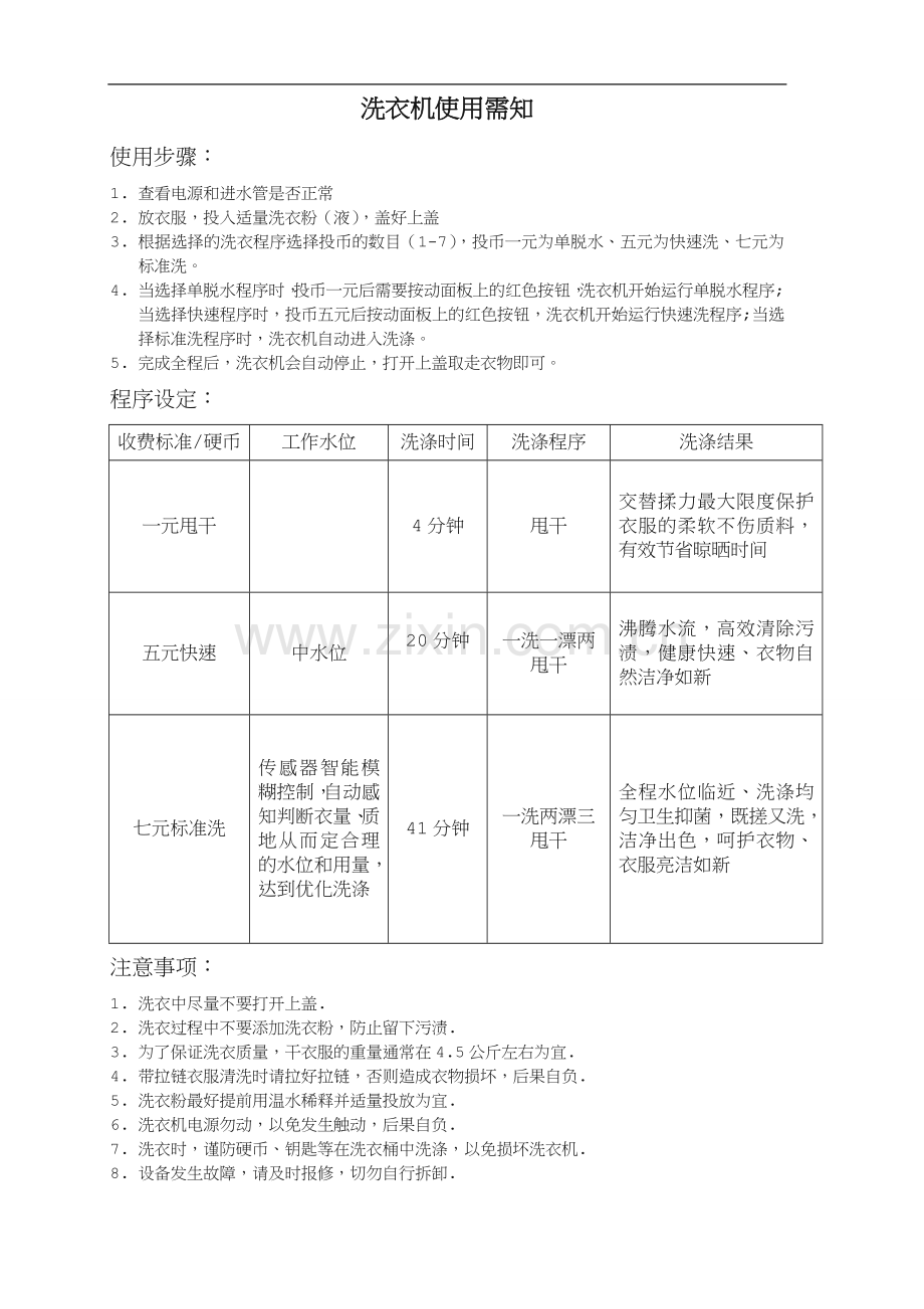 洗衣机使用须知中英文对照.doc_第1页