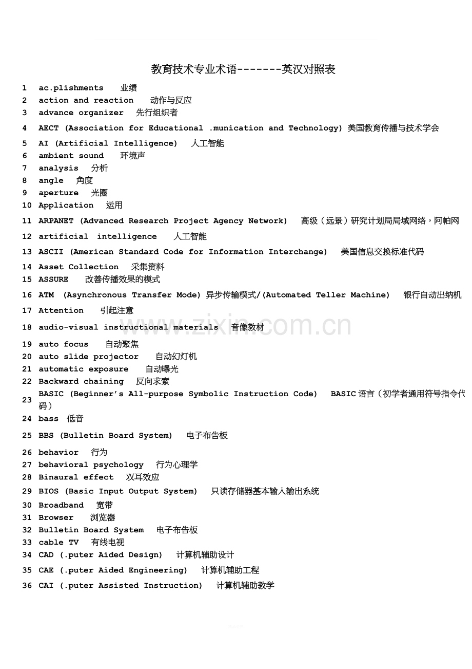 教育技术专业术语英汉对照表.doc_第1页