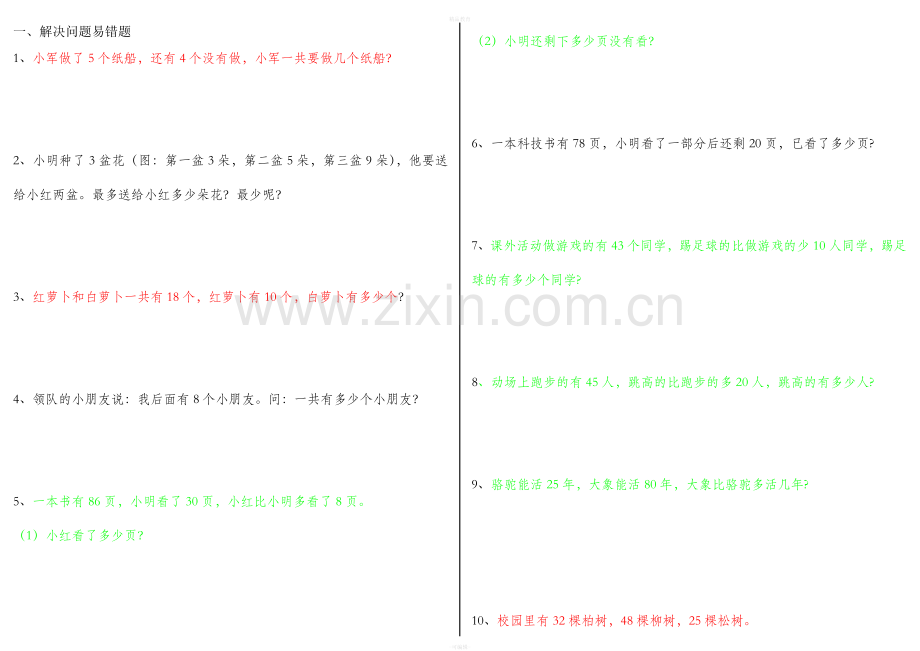 北师大版一年级数学下册易错题.doc_第1页