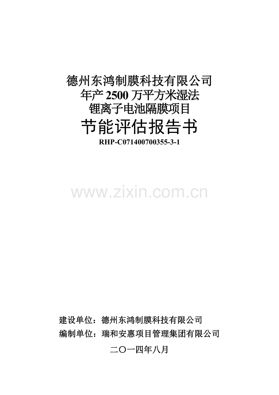 年产2500万平方米湿法锂离子电池隔膜项目可行性研究报告.doc_第1页