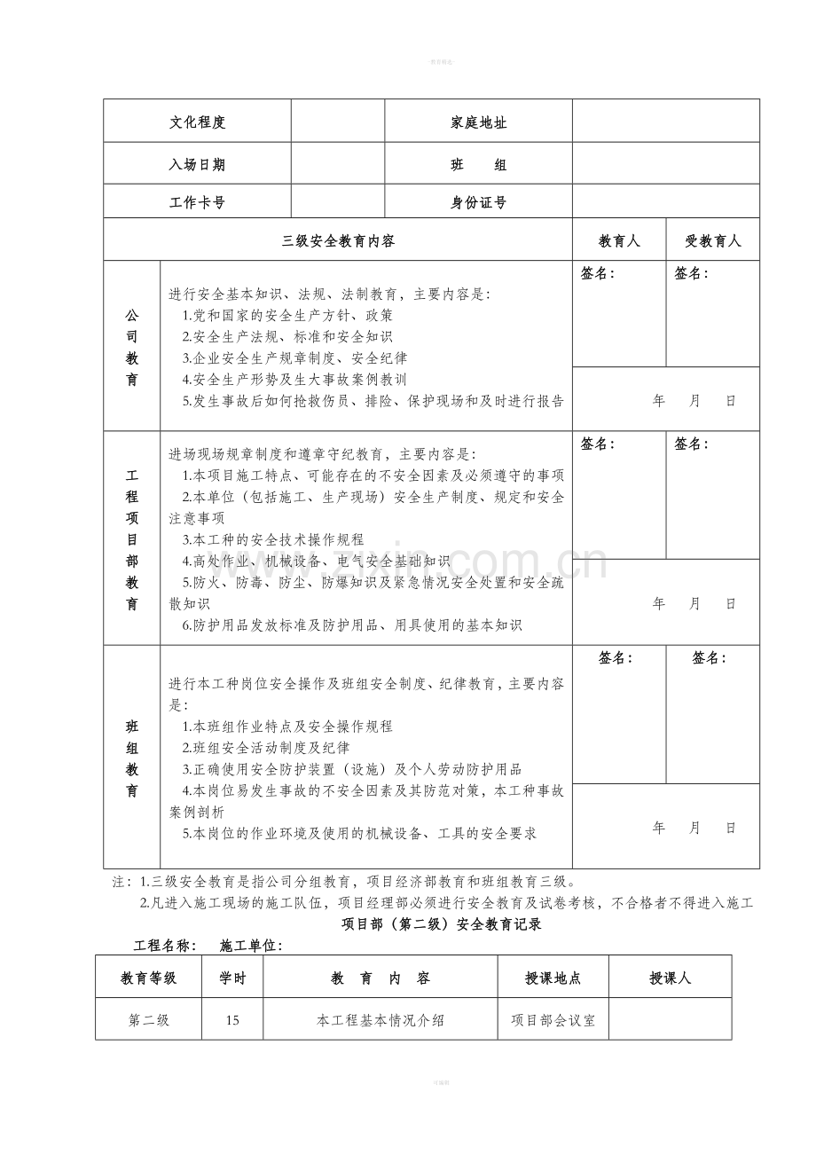 三级安全教育记录及表格.doc_第2页