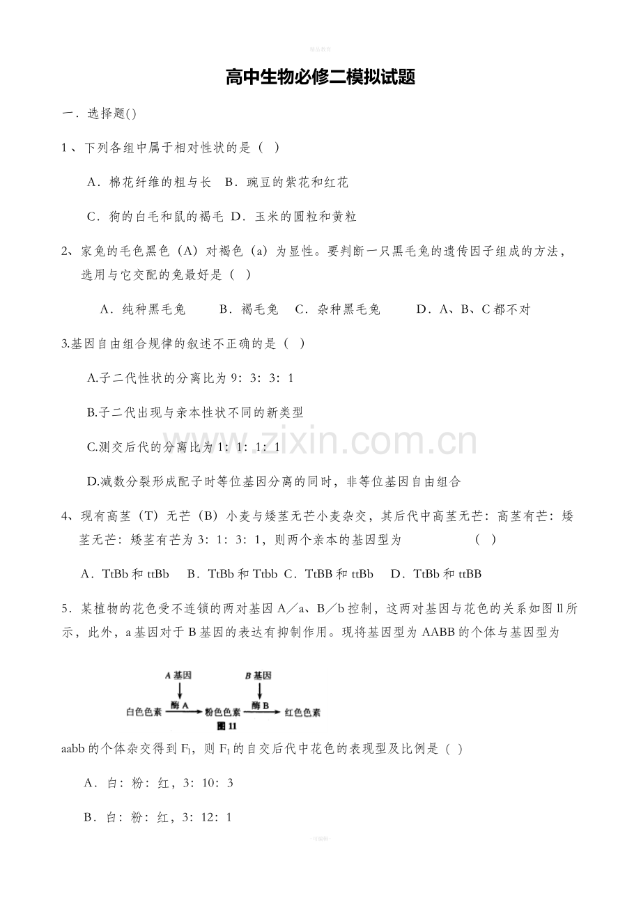 高中生物必修二基础训练题.doc_第1页