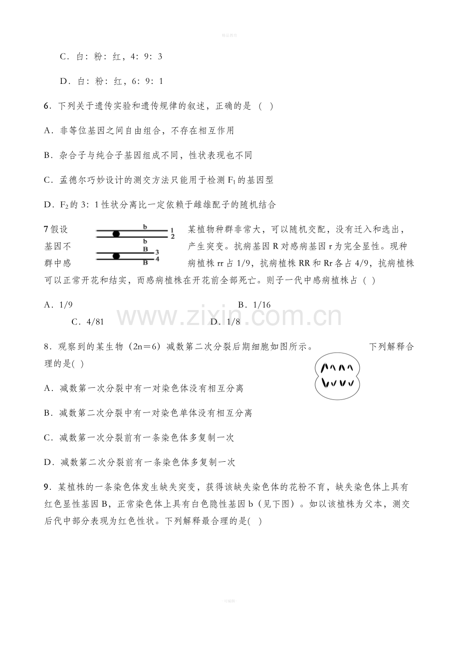 高中生物必修二基础训练题.doc_第2页