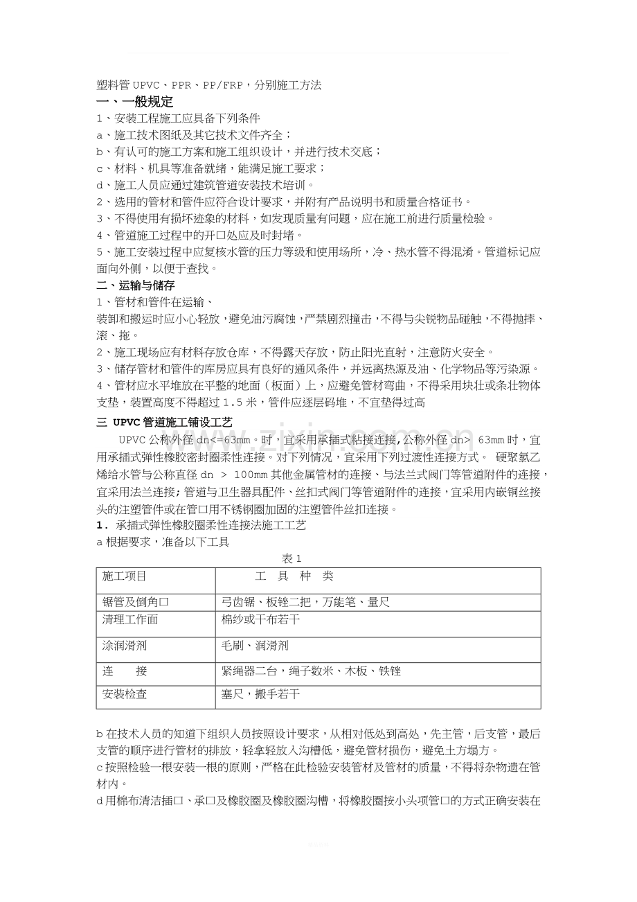 塑料管UPVC、PPR、PPFRP-分别施工工艺.docx_第1页