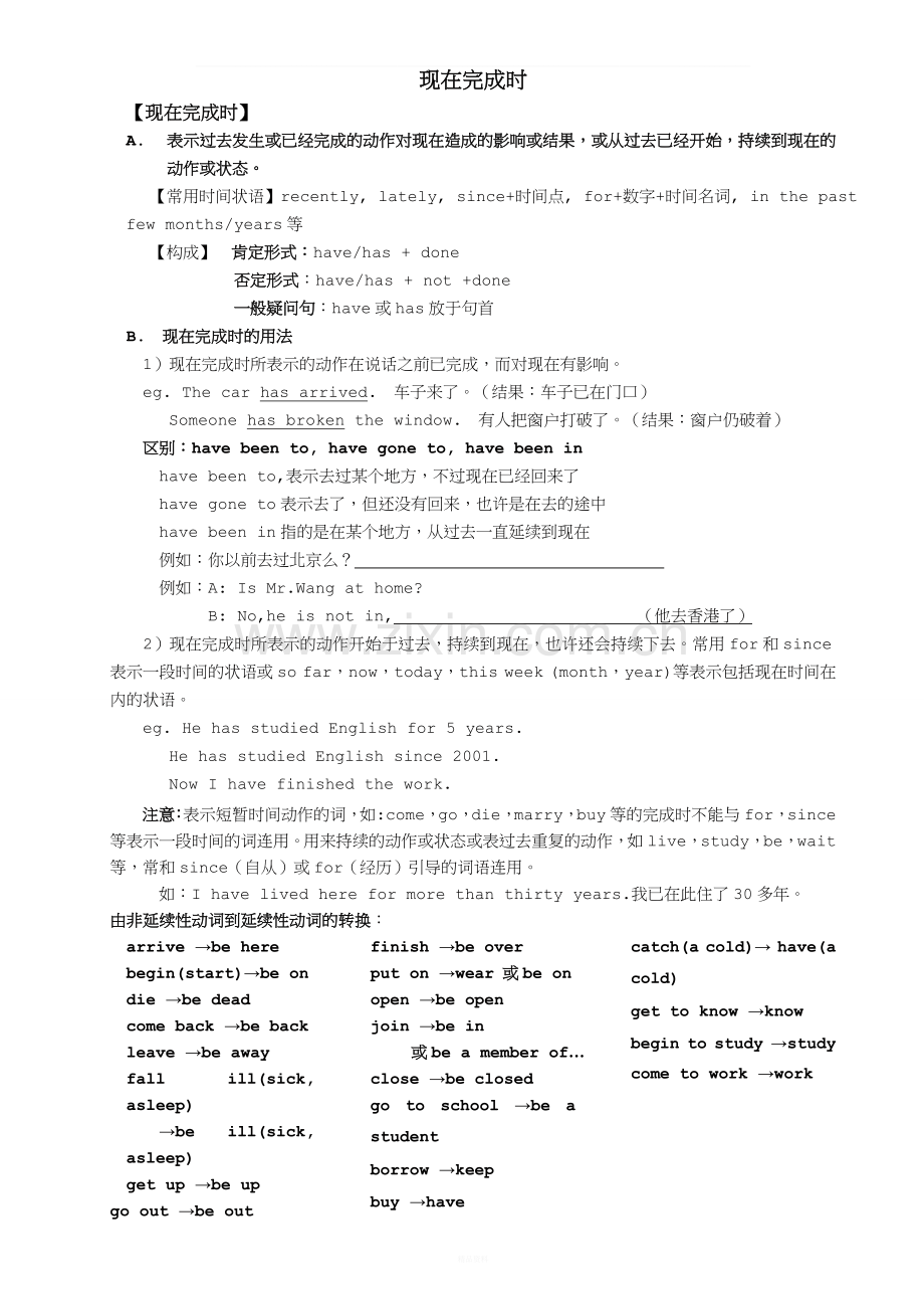 初中英语语法之现在完成时讲解练习及答案.doc_第1页