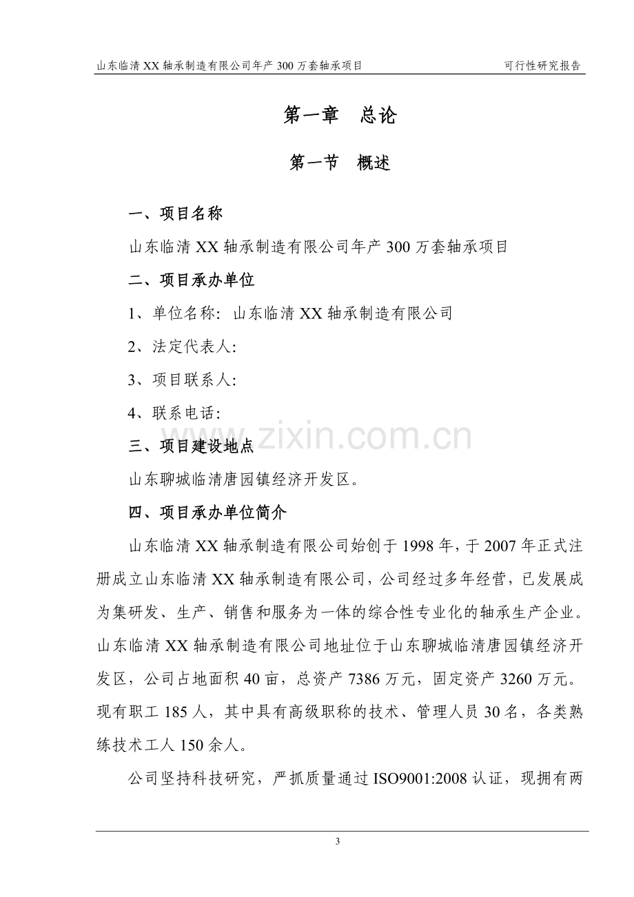 山东临清某轴承制造公司年产300万套轴承生产项目可行性研究报告.doc_第3页