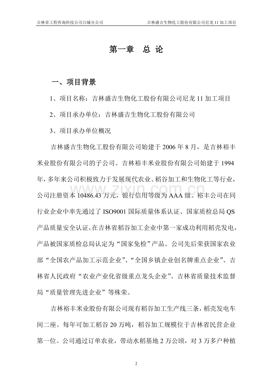 年产400吨尼龙11树脂加工项目可行性研究报告.doc_第2页