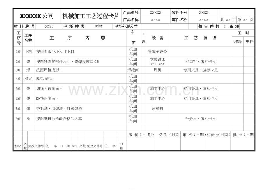 机械加工工艺卡片模板.doc_第1页