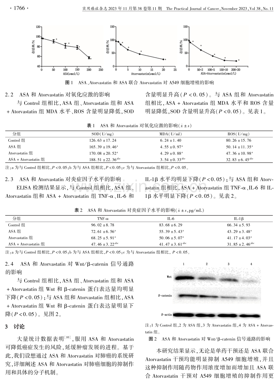 基于Wnt_β-catenin信号通路探讨阿司匹林联合阿托伐他汀对非小细胞肺癌细胞A549细胞增殖的影响.pdf_第3页