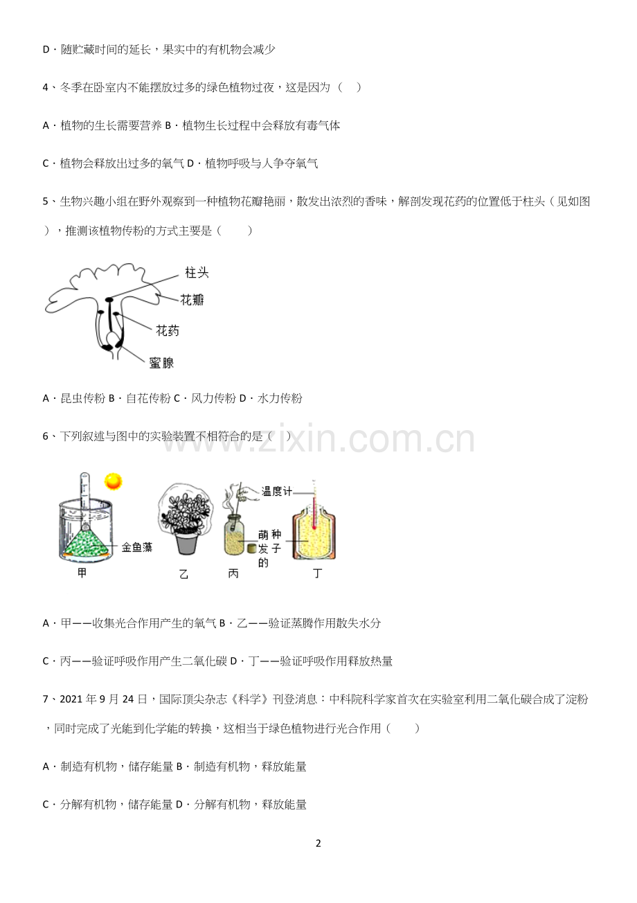 初中生物七年级上册第三单元生物圈中的绿色植物全部重要知识点.docx_第2页