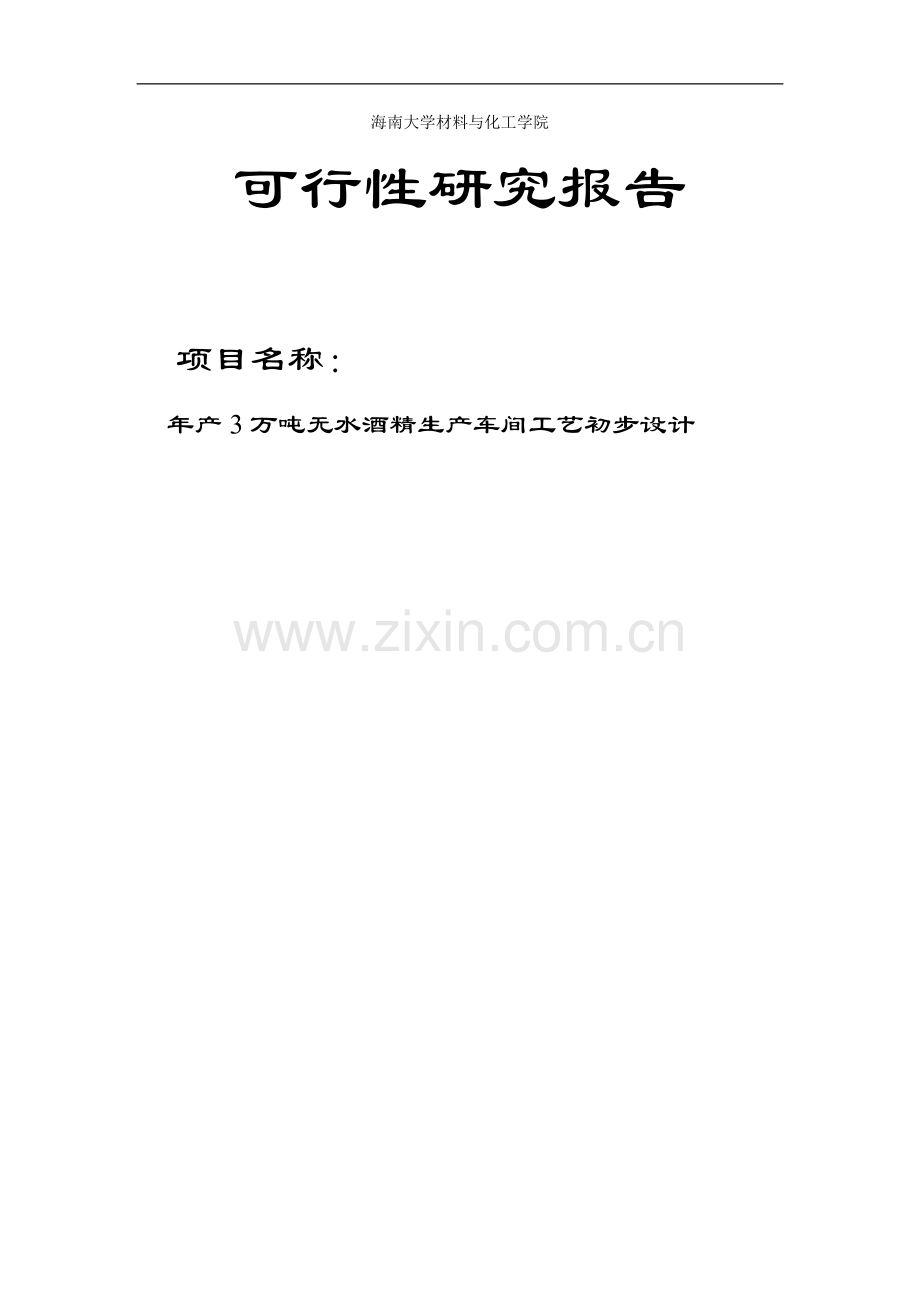 年产3万吨无水酒精生产工艺车间初步设计可行性研究报告.doc_第1页