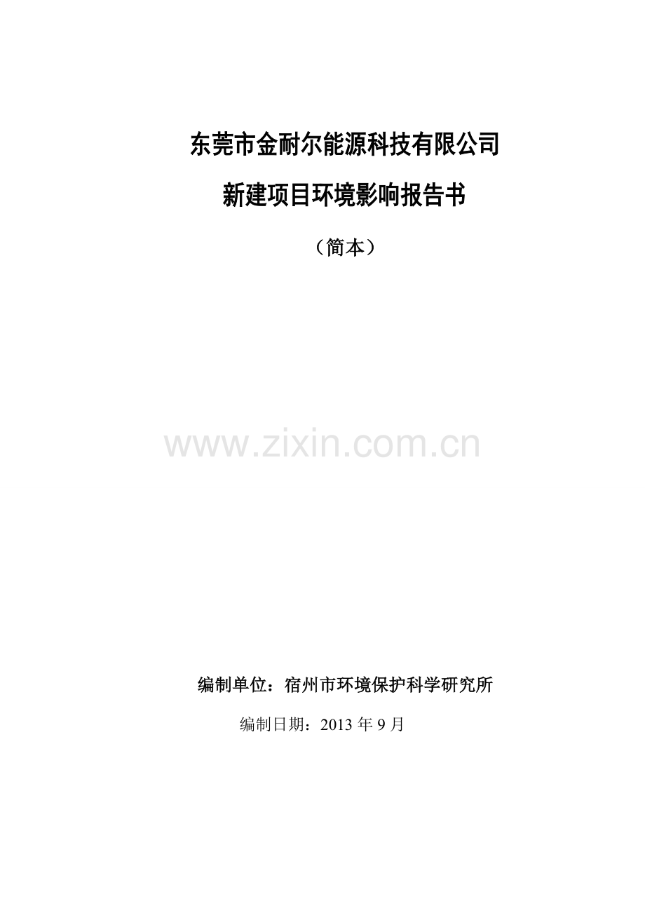 金耐尔能源科技有限公司建设项目立项环境评估报告书.doc_第1页