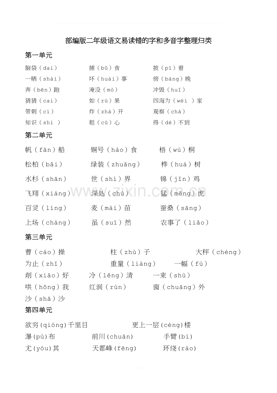 部编版二年级语文易读错的字和多音字整理归类.doc_第1页