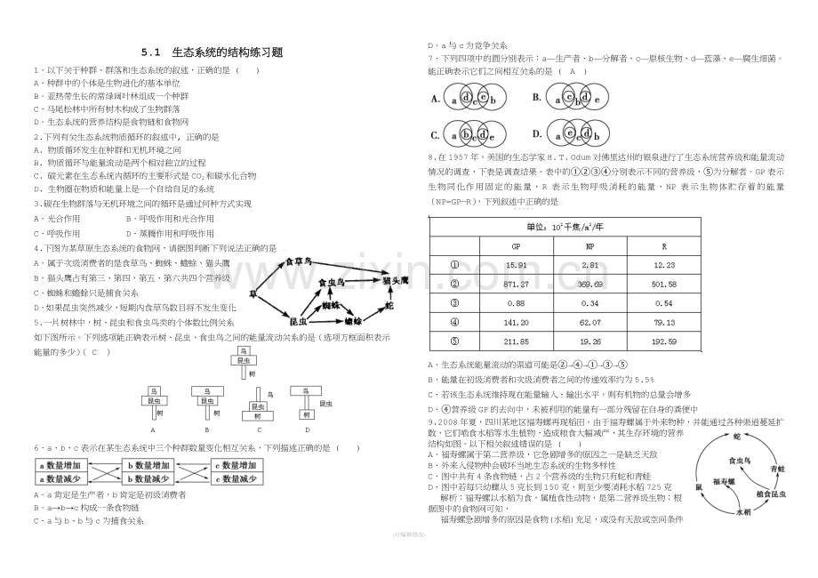 生态系统的结构练习题答案.doc_第1页