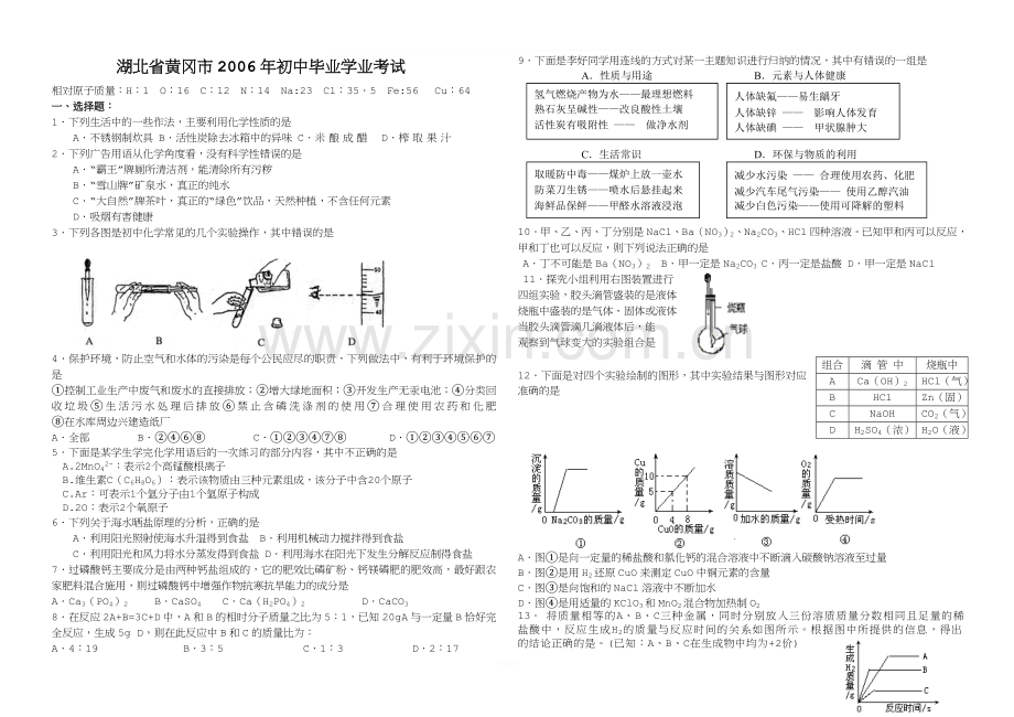 湖南省黄冈市中考化学试题(课改区)-人教版[原创].doc_第1页