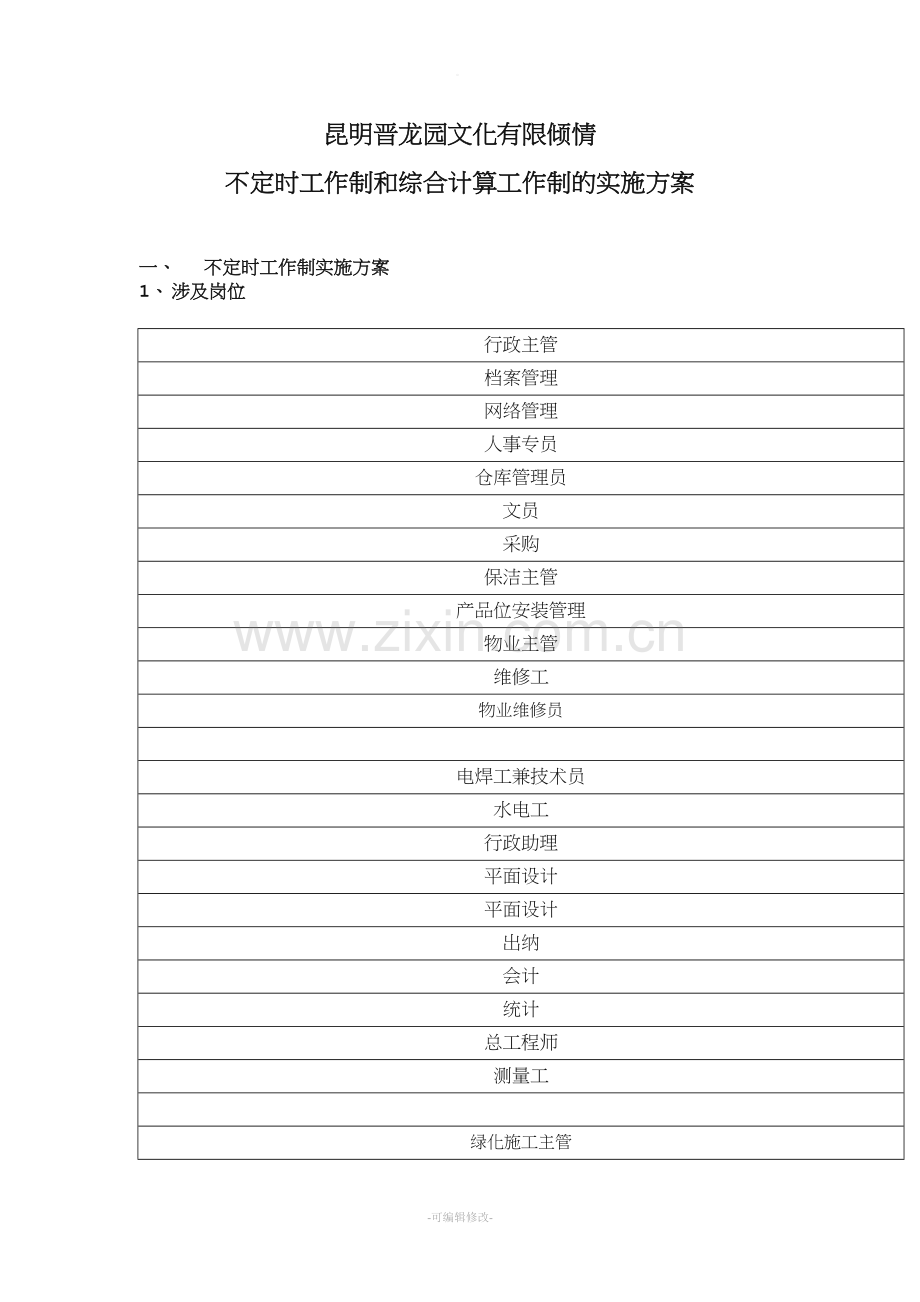 不定时工作制实施方案.doc_第1页