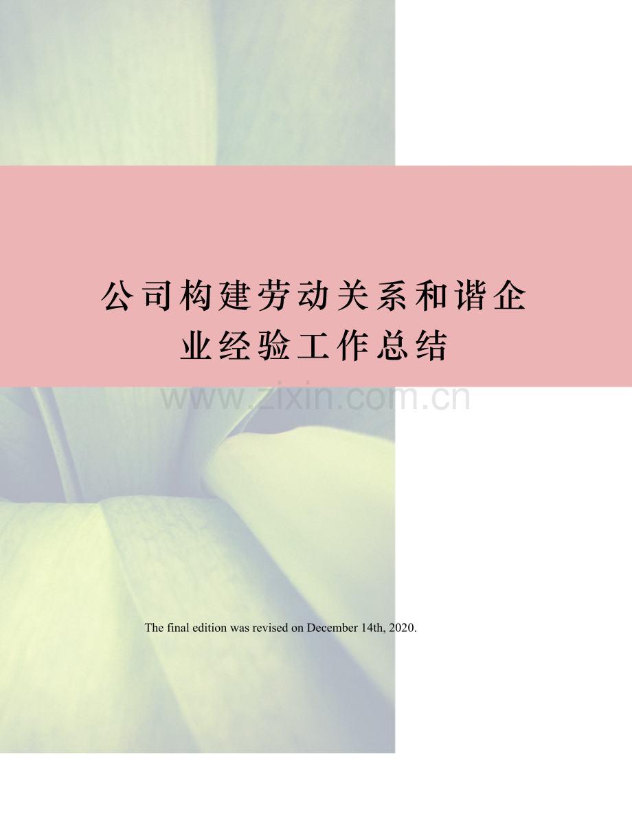 公司构建劳动关系和谐企业经验工作总结.docx_第1页