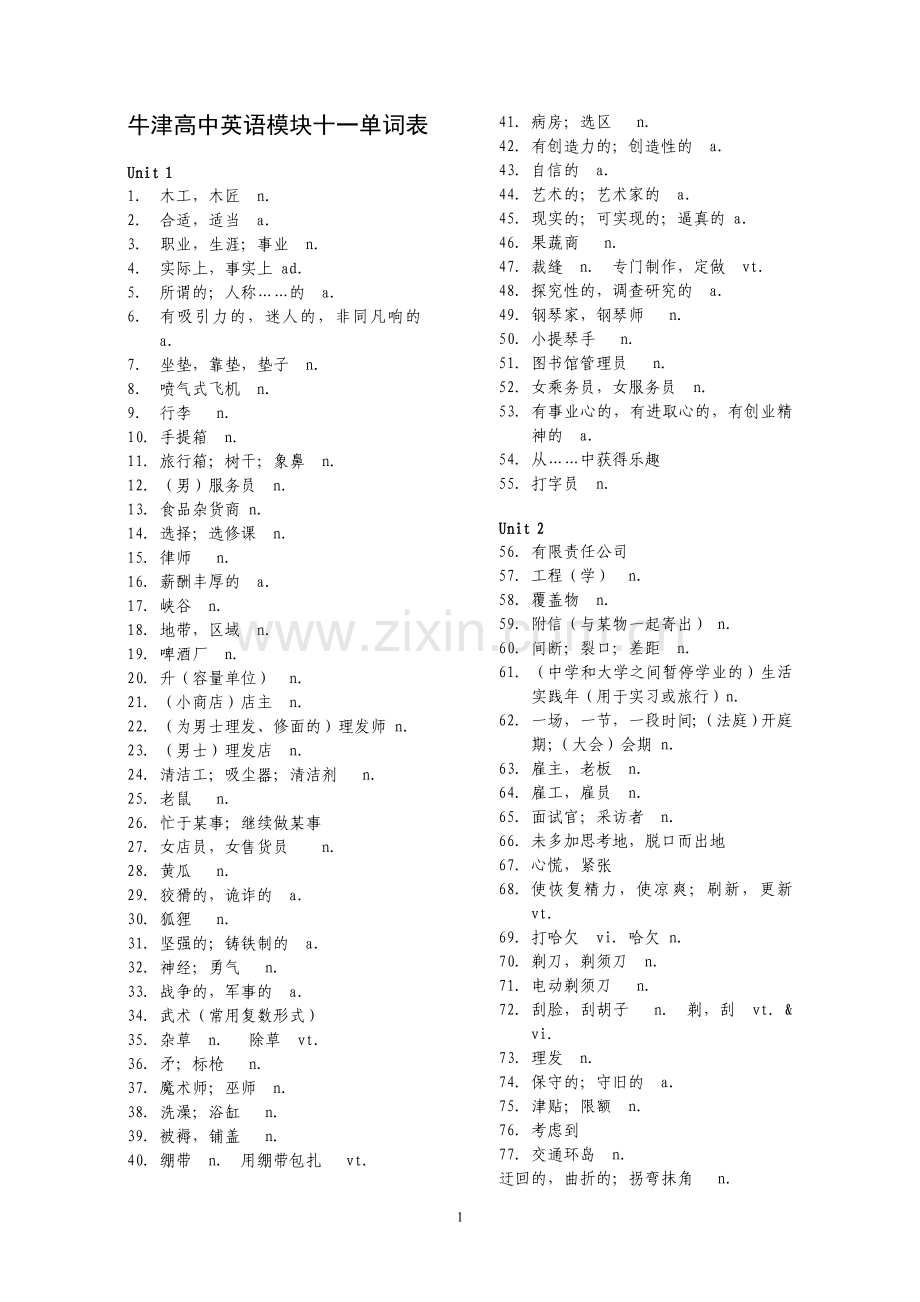 牛津高中英语模块十一单词默写表.doc_第1页