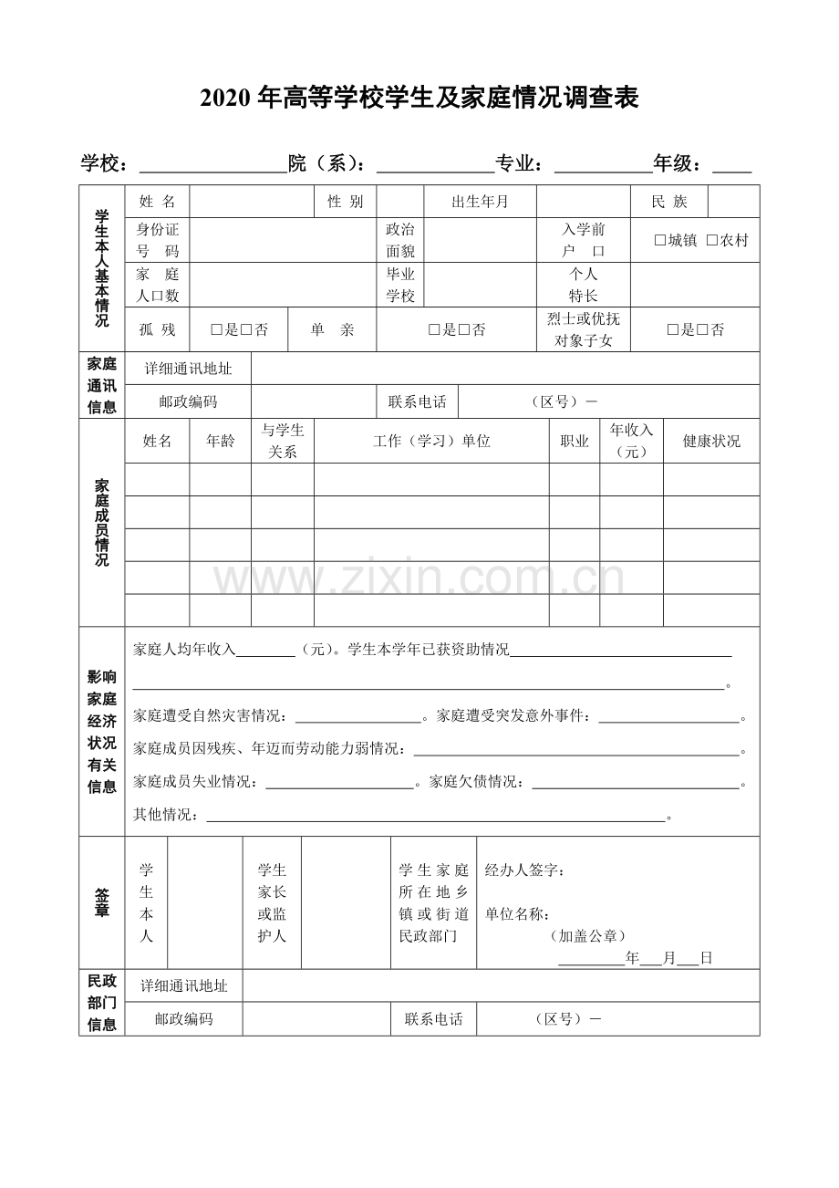 保山中医药高等专科学校大学生贫困助学金申请表(模板).doc_第1页